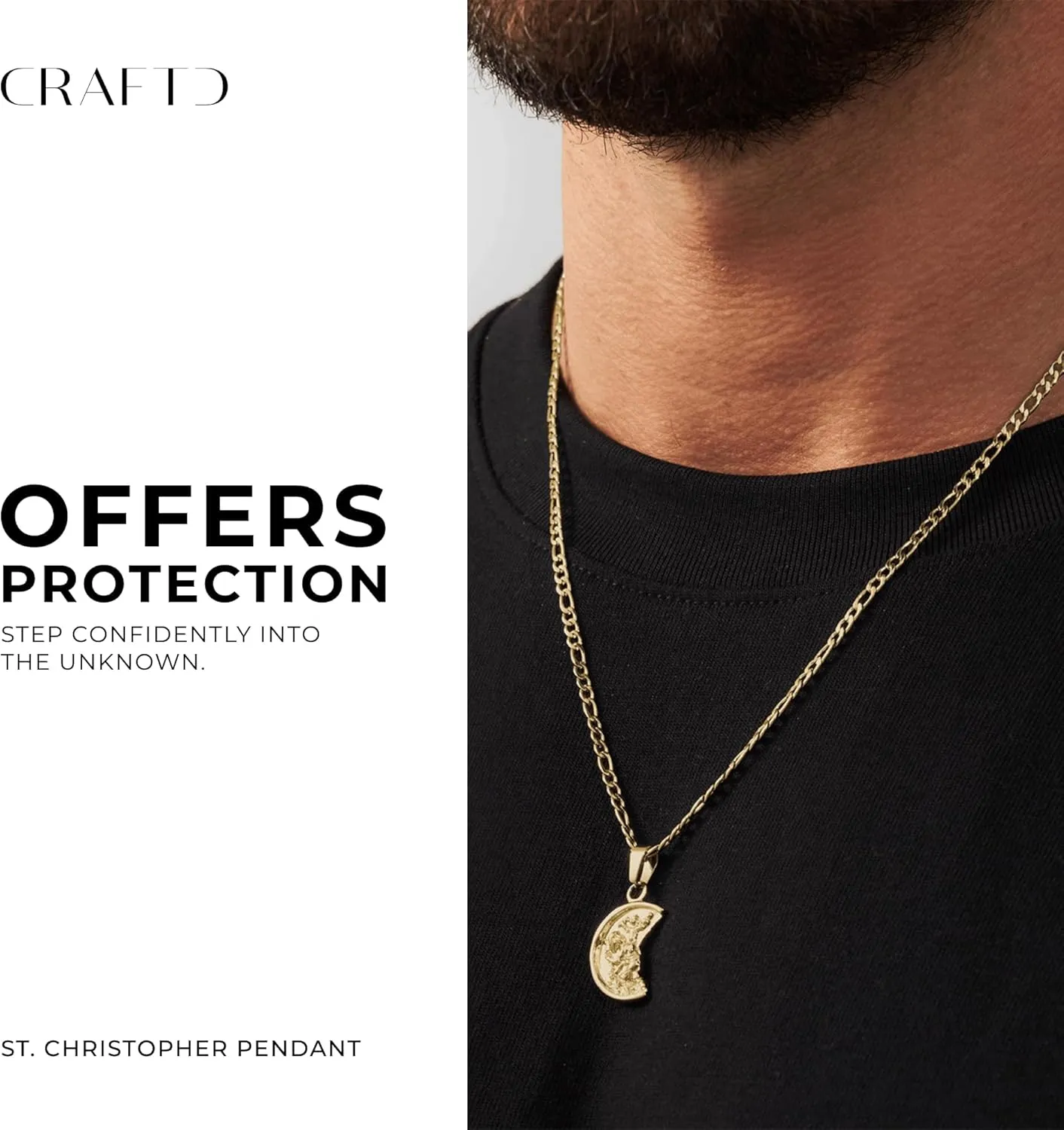 | St. Christopher Pendant Necklace | 20.5" Gold Chain Link with 20MM x 20MM Pendant | Waterproof, Heat & Sweat Resistant | Gifts for Men | Men's Jewelry |