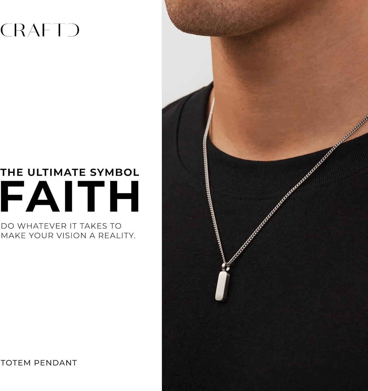 | Totem Pendant Necklace | 20.5" Chain Link with 20MM x 20MM Pendant | Waterproof, Heat & Sweat Resistant | Gifts for Men | Men's Jewelry |