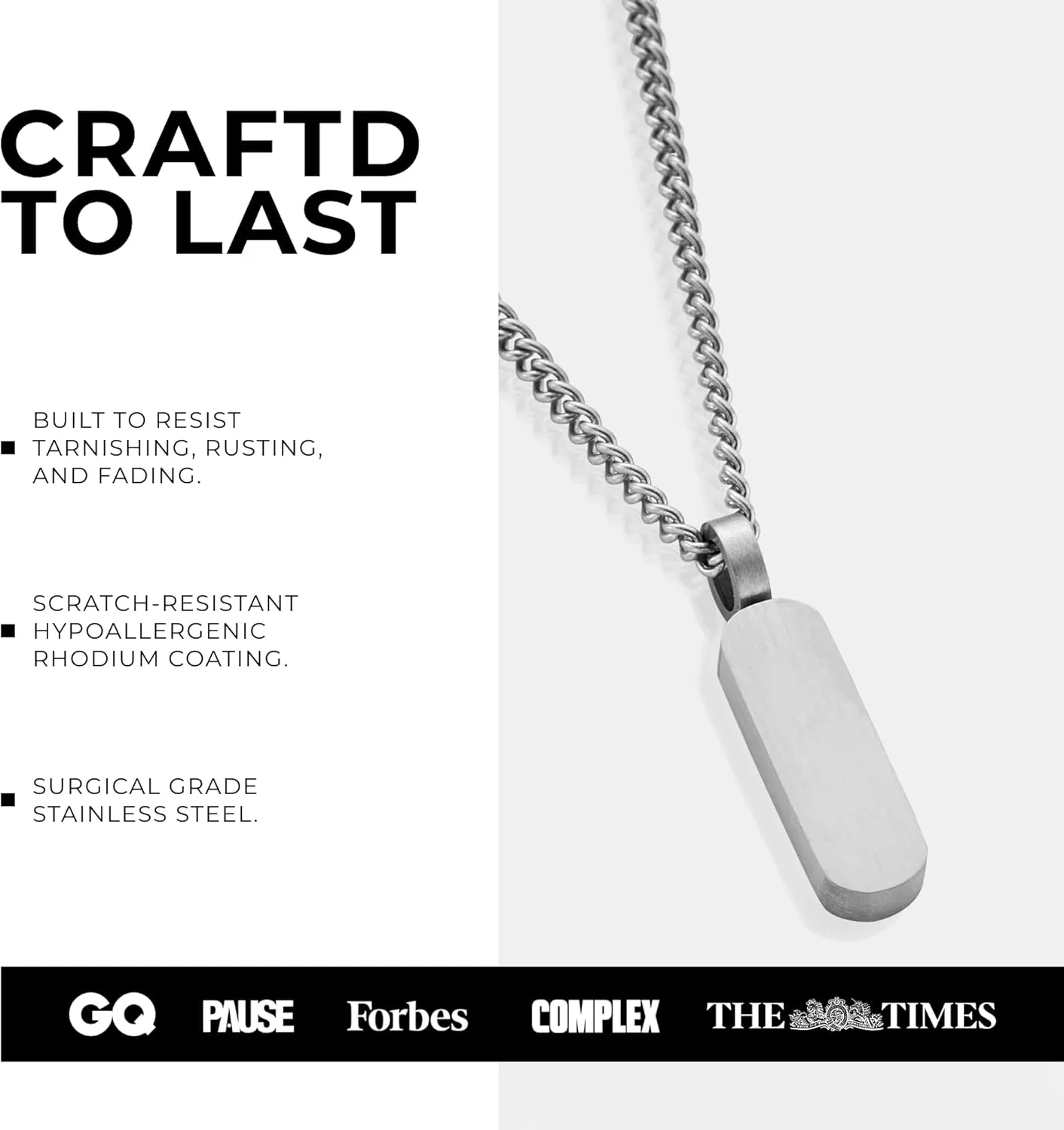| Totem Pendant Necklace | 20.5" Chain Link with 20MM x 20MM Pendant | Waterproof, Heat & Sweat Resistant | Gifts for Men | Men's Jewelry |