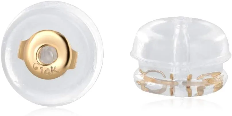 14K Gold Silicone Earring Backs Replacement | Rubber Earrings Backs for Studs |Plastic Earring Backing Secure (1 Pair 14K Gold)