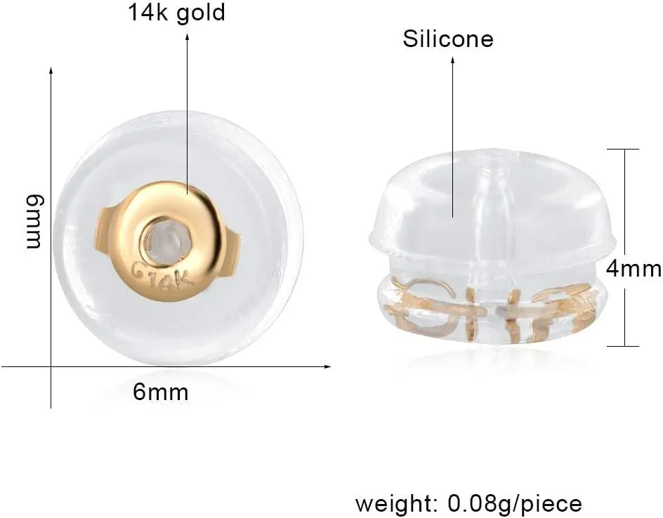 14K Gold Silicone Earring Backs Replacement | Rubber Earrings Backs for Studs |Plastic Earring Backing Secure (1 Pair 14K Gold)