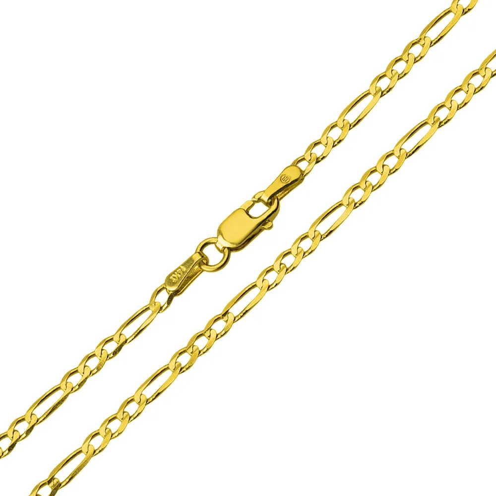 14k Yellow Gold CZ Crowned Open Sideways Heart Pendant Figaro Necklace
