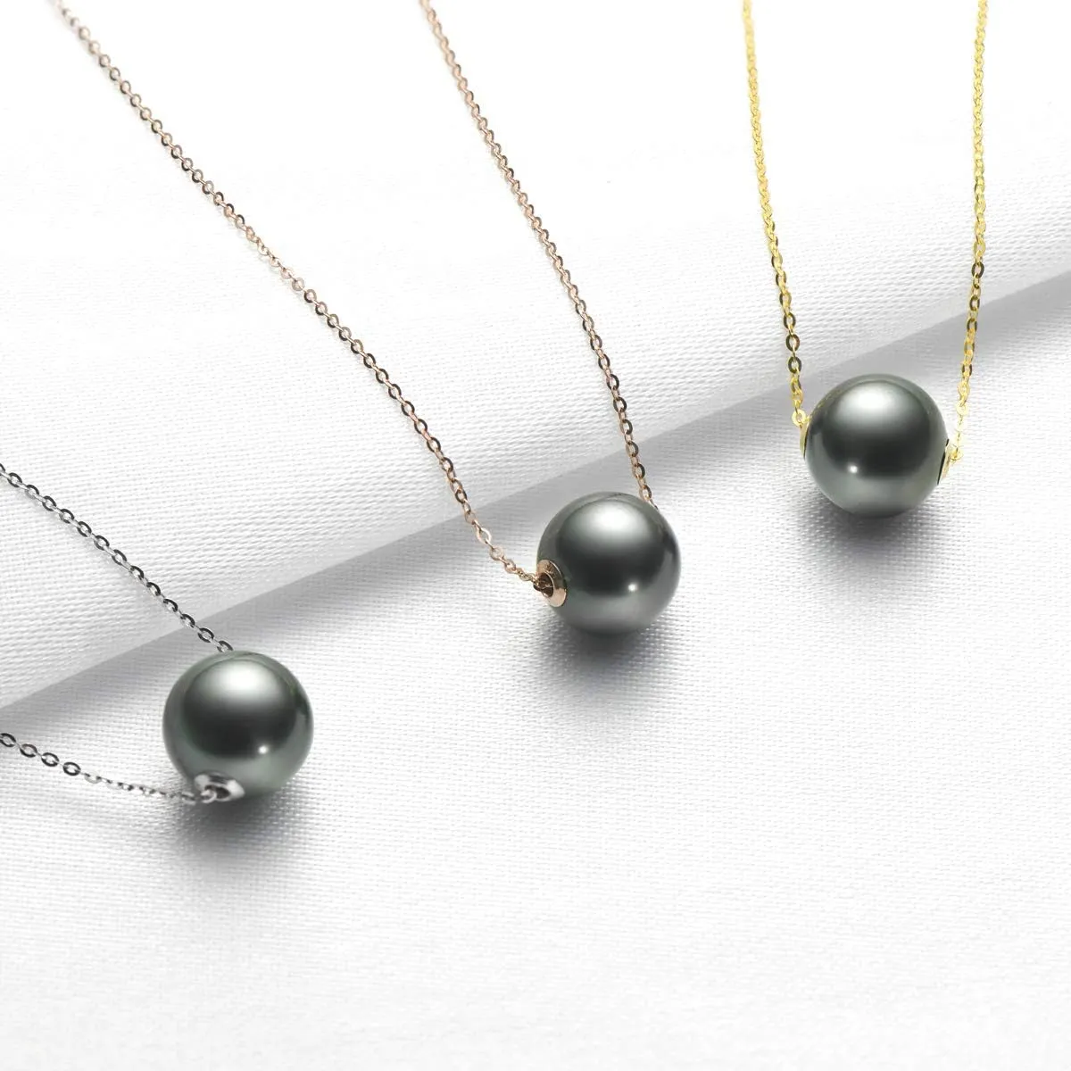 18K Gold Tahitian Black Pearl Necklace for Women, 10-11mm Tahitian Seawater Cultured Floating Single Pearl Pendant with Sterling Silver Chain Jewelry Gifts for Mom Wife Daughter