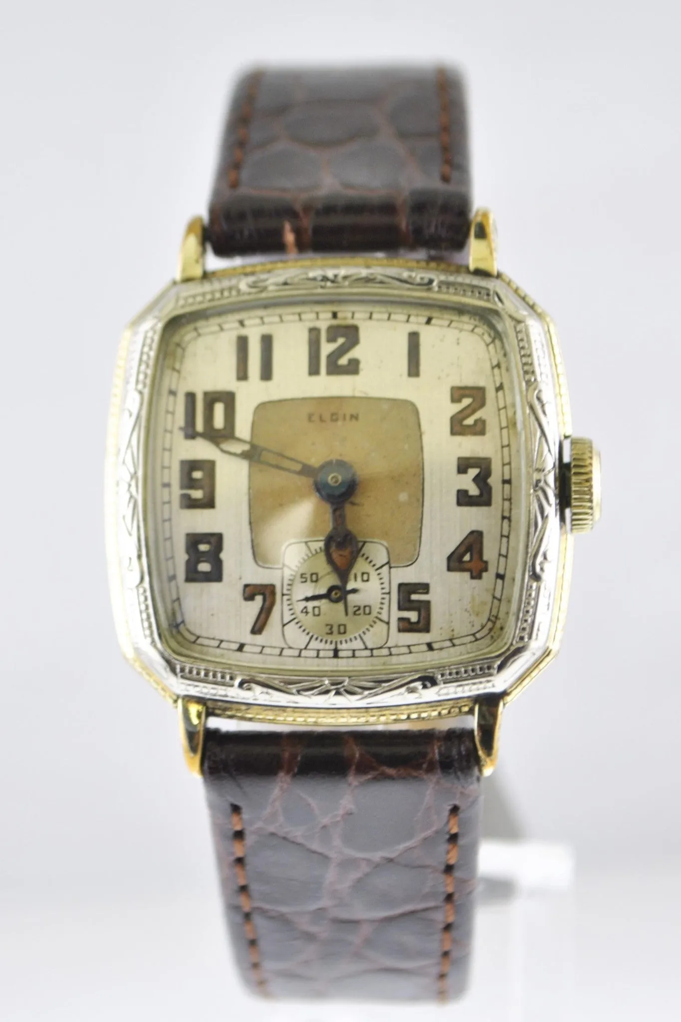 1930s Elgin Vintage Art-Deco Men's Wristwatch in Two Tone - $4K VALUE