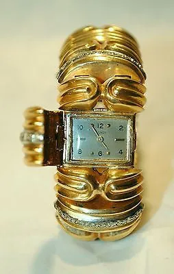 1960s Vintage Diamond Bracelet with Covered Mignon Watch in 14K Yellow Gold - $50K VALUE