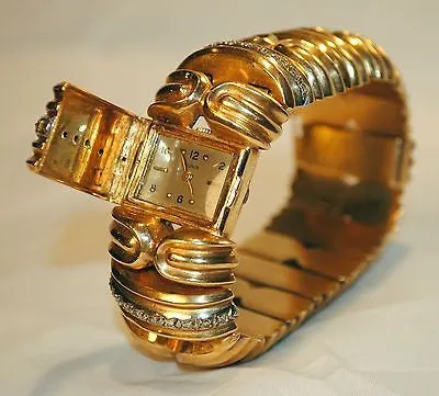 1960s Vintage Diamond Bracelet with Covered Mignon Watch in 14K Yellow Gold - $50K VALUE