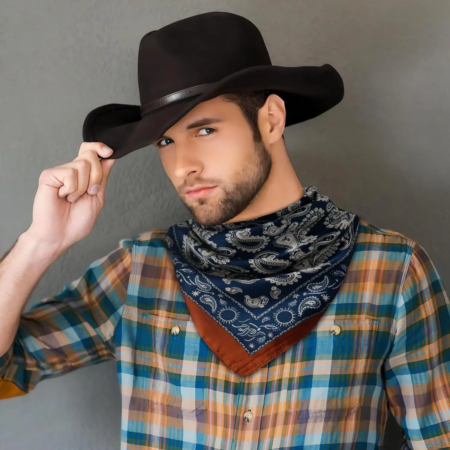 27.5 Inches Square Silk Feeling Neck Scarf for Men Necktie Silk Bandanas Pocket Square Cowboy Scarves