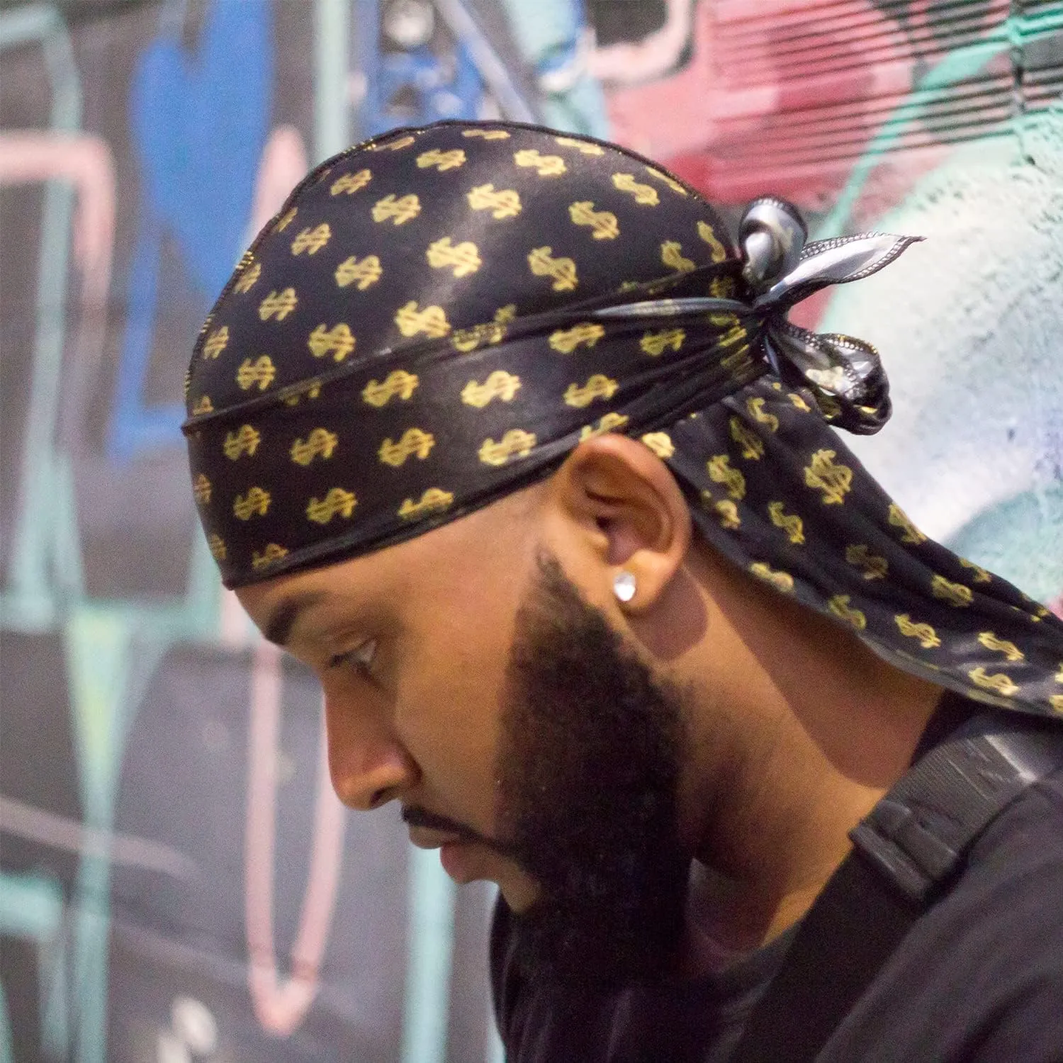4PCS Silky Durags for Men 360 Waves, Designer Do Rag, 1 Wave Cap