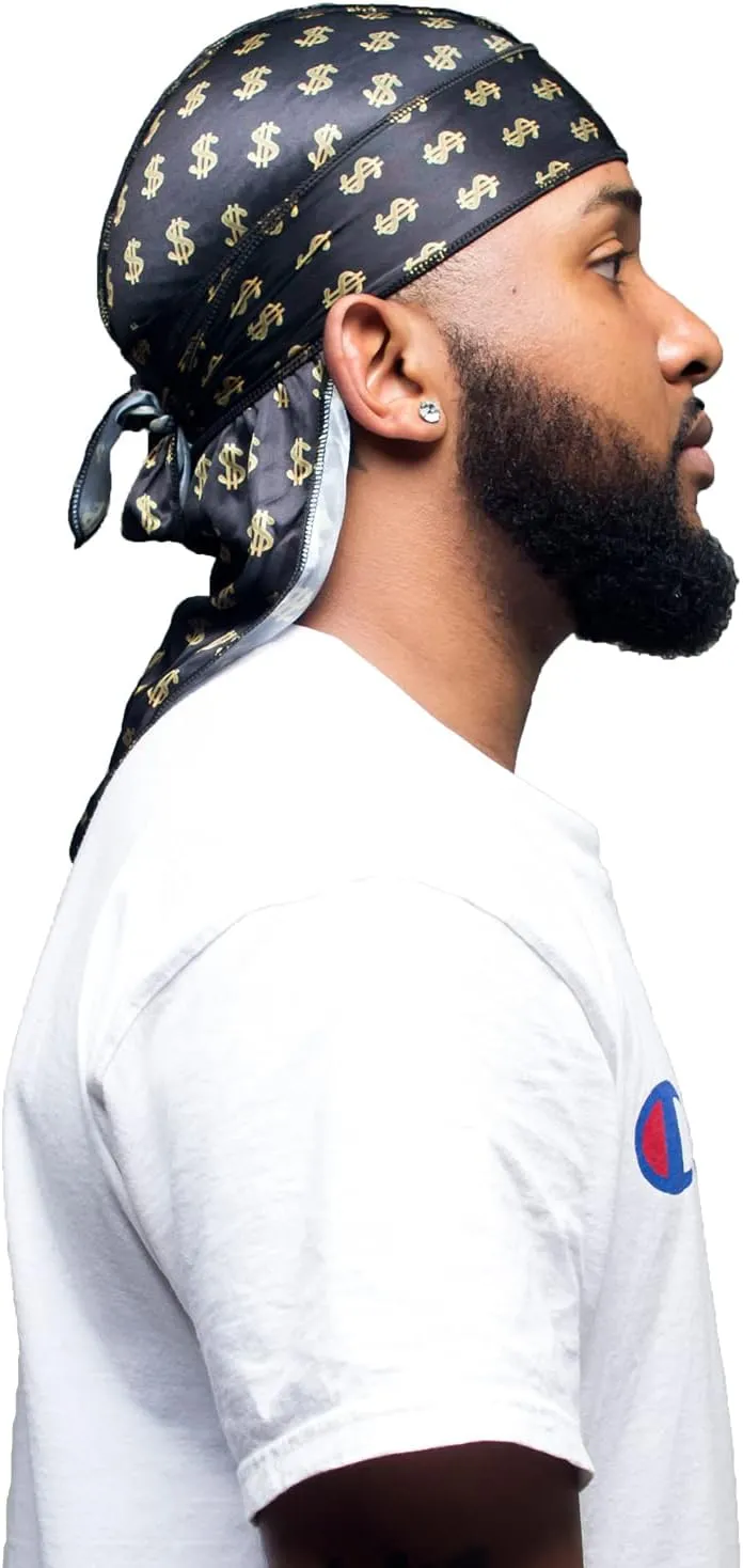 4PCS Silky Durags for Men 360 Waves, Designer Do Rag, 1 Wave Cap