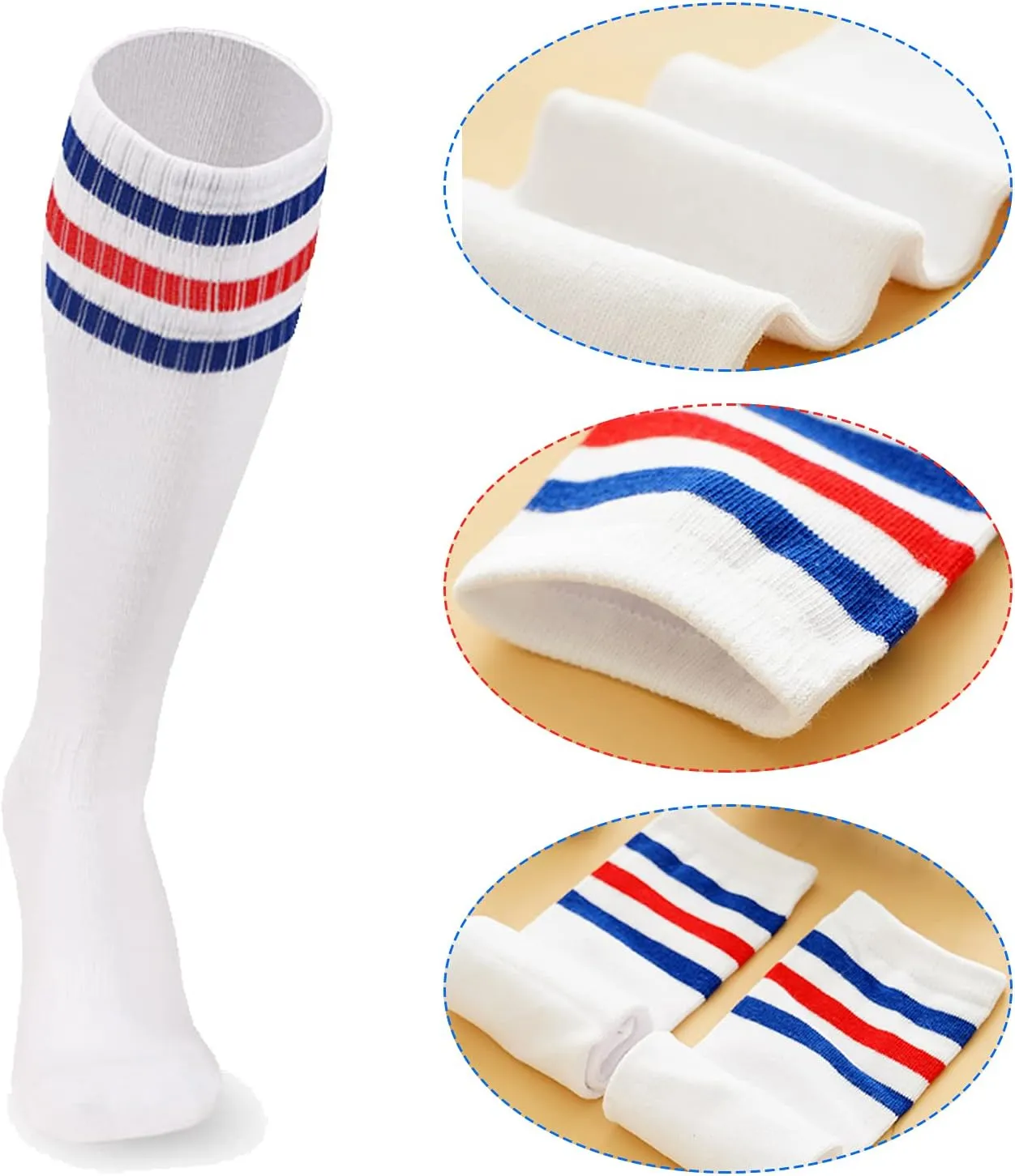 5 Pieces Sweatbands Set and Striped Socks 80s Sweatbands 90s Costume Wrist Sweat Bands for Men and Women Sports Headbands