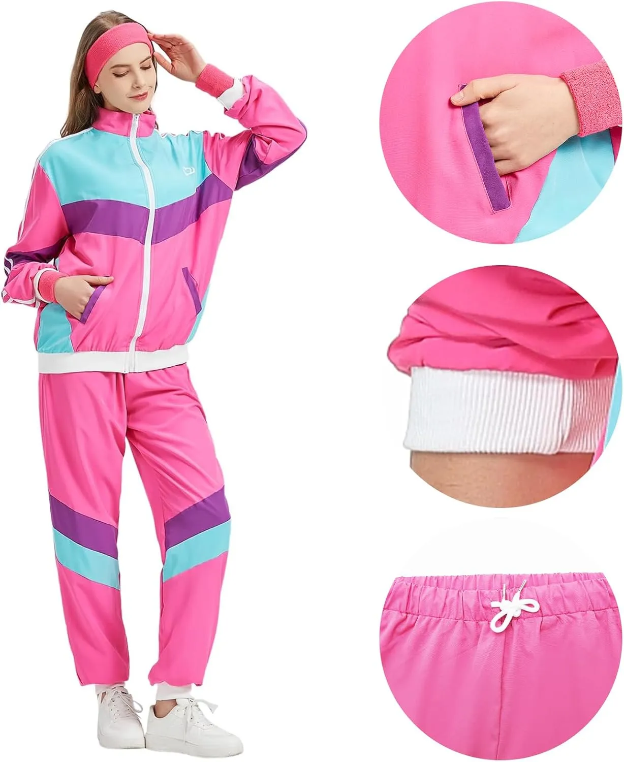 80s Tracksuit for Men Women Retro Windbreaker Set 80s 90s Outfit for Men 80s Track Suit for Couple 90s Shell Suit