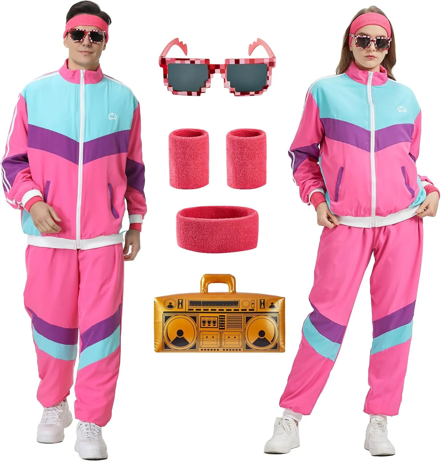 80s Tracksuit for Men Women Retro Windbreaker Set 80s 90s Outfit for Men 80s Track Suit for Couple 90s Shell Suit