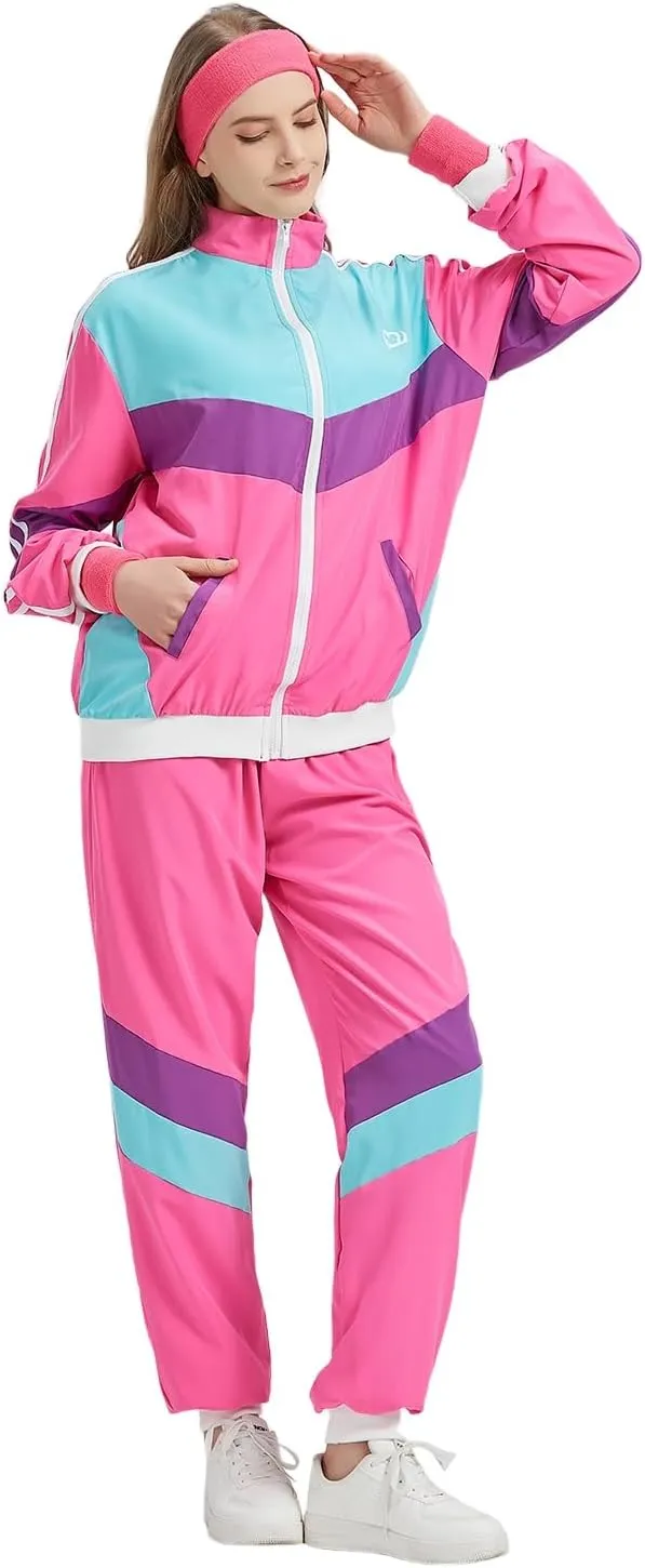 80s Tracksuit for Men Women Retro Windbreaker Set 80s 90s Outfit for Men 80s Track Suit for Couple 90s Shell Suit