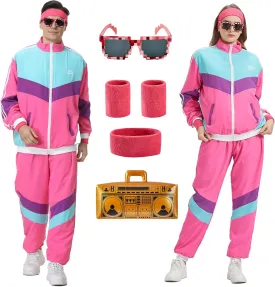 80s Tracksuit for Men Women Retro Windbreaker Set 80s 90s Outfit for Men 80s Track Suit for Couple 90s Shell Suit