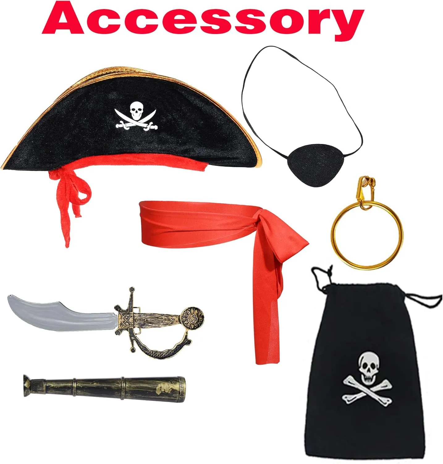 9 PCS Pirate Costume Kids Coat Pants Hat with Accessories Deluxe Set for Party Cosplay 3-12 Years
