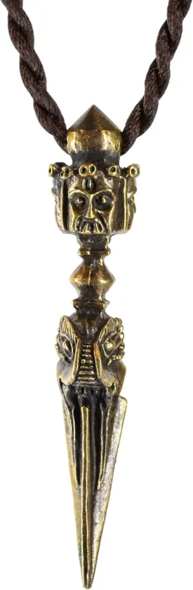 Artschatz Handcrafted Kila Phurba Dagger Pendant - Three Buddha Heads Design - Silver or Brass Finish - 2 sizes 1.7 or 2.4 - Includes Fabric Necklace