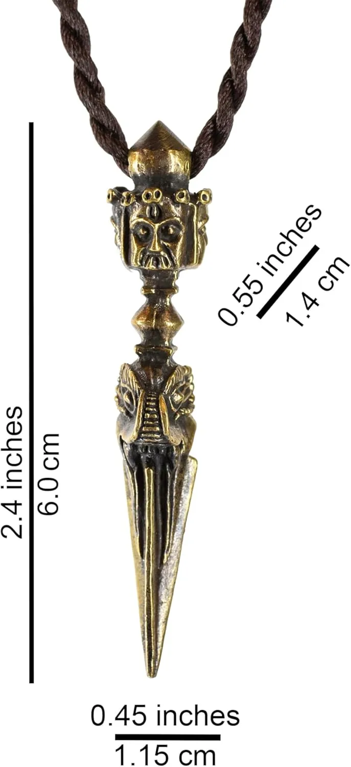 Artschatz Handcrafted Kila Phurba Dagger Pendant - Three Buddha Heads Design - Silver or Brass Finish - 2 sizes 1.7 or 2.4 - Includes Fabric Necklace