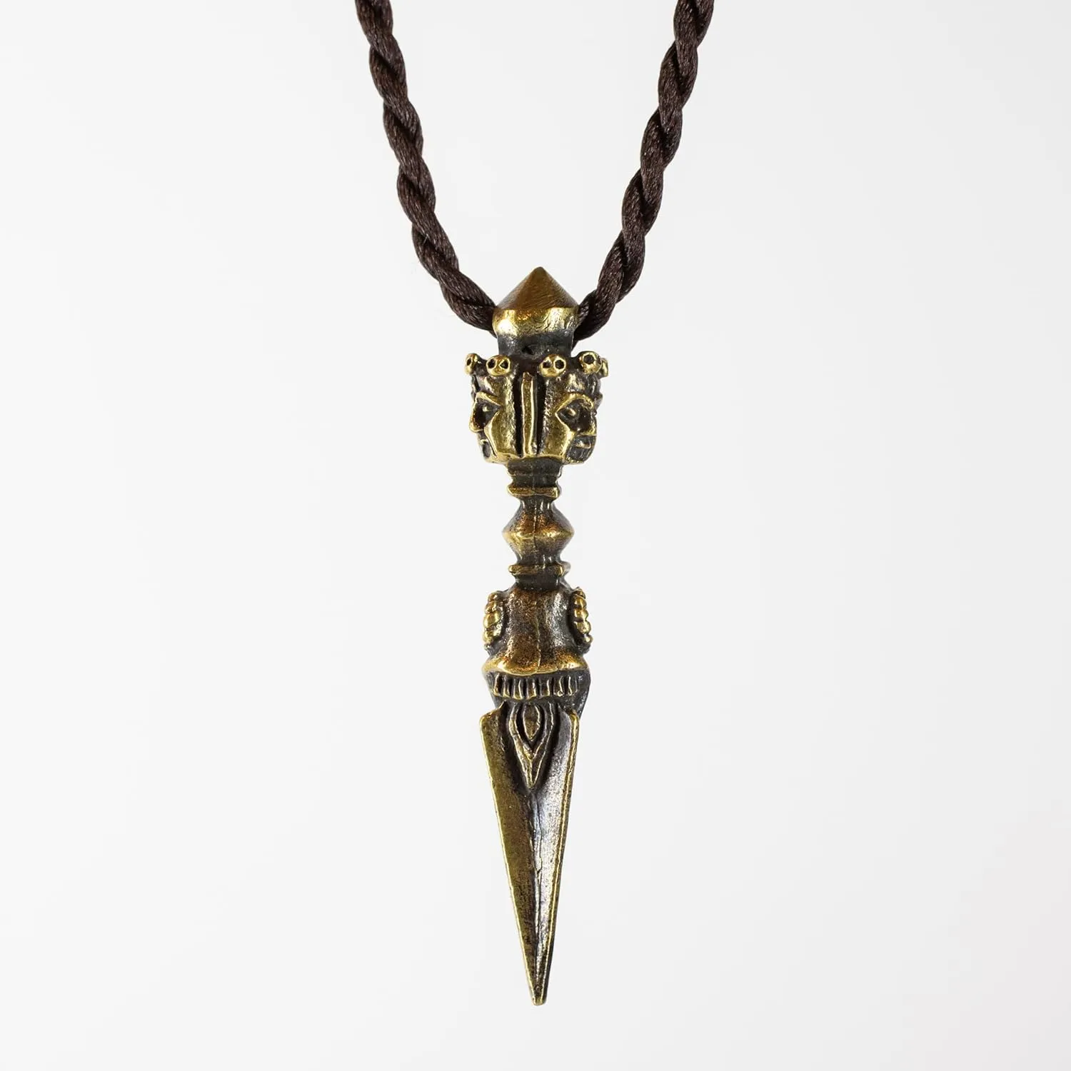 Artschatz Handcrafted Kila Phurba Dagger Pendant - Three Buddha Heads Design - Silver or Brass Finish - 2 sizes 1.7 or 2.4 - Includes Fabric Necklace