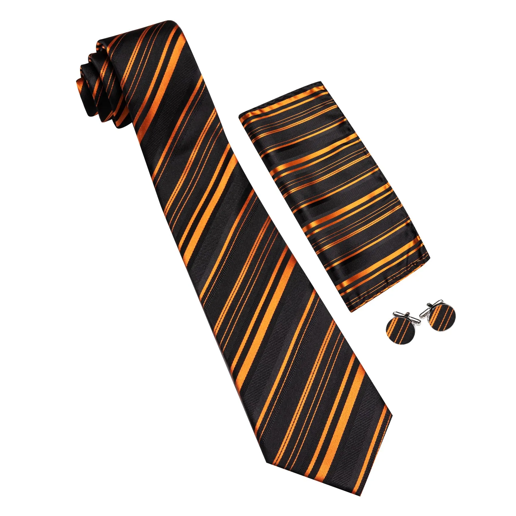 Barry Wang Black Striped Tie Gold Stripes Men's Necktie Set