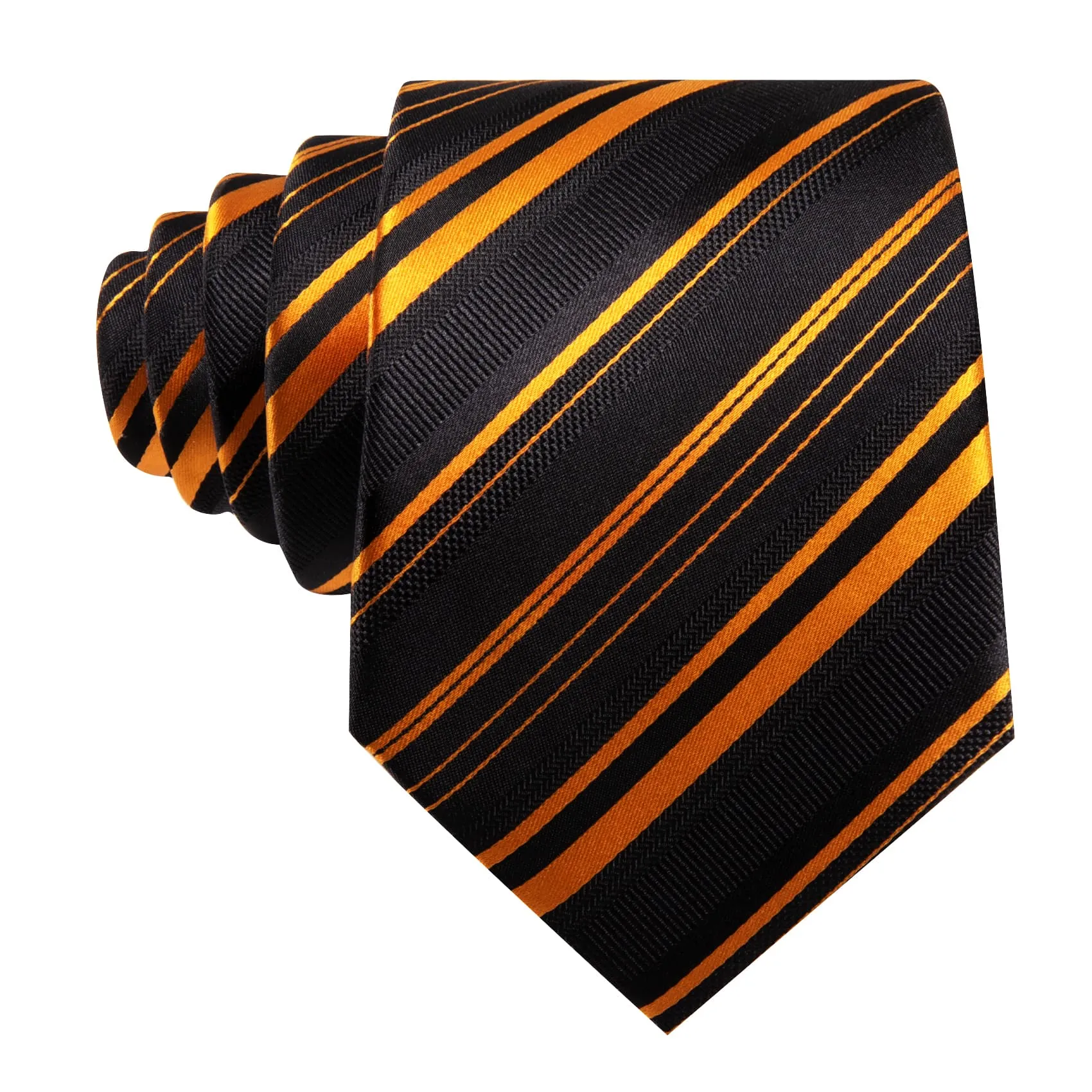 Barry Wang Black Striped Tie Gold Stripes Men's Necktie Set