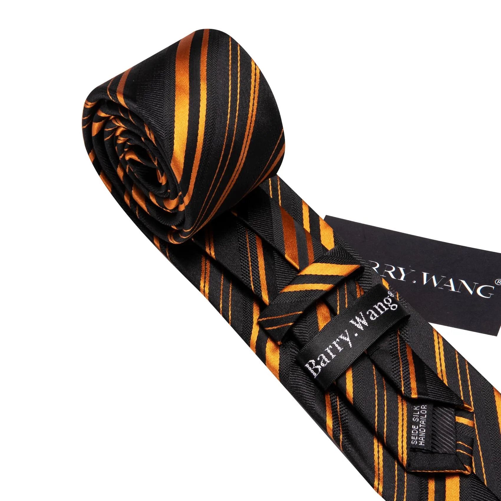 Barry Wang Black Striped Tie Gold Stripes Men's Necktie Set