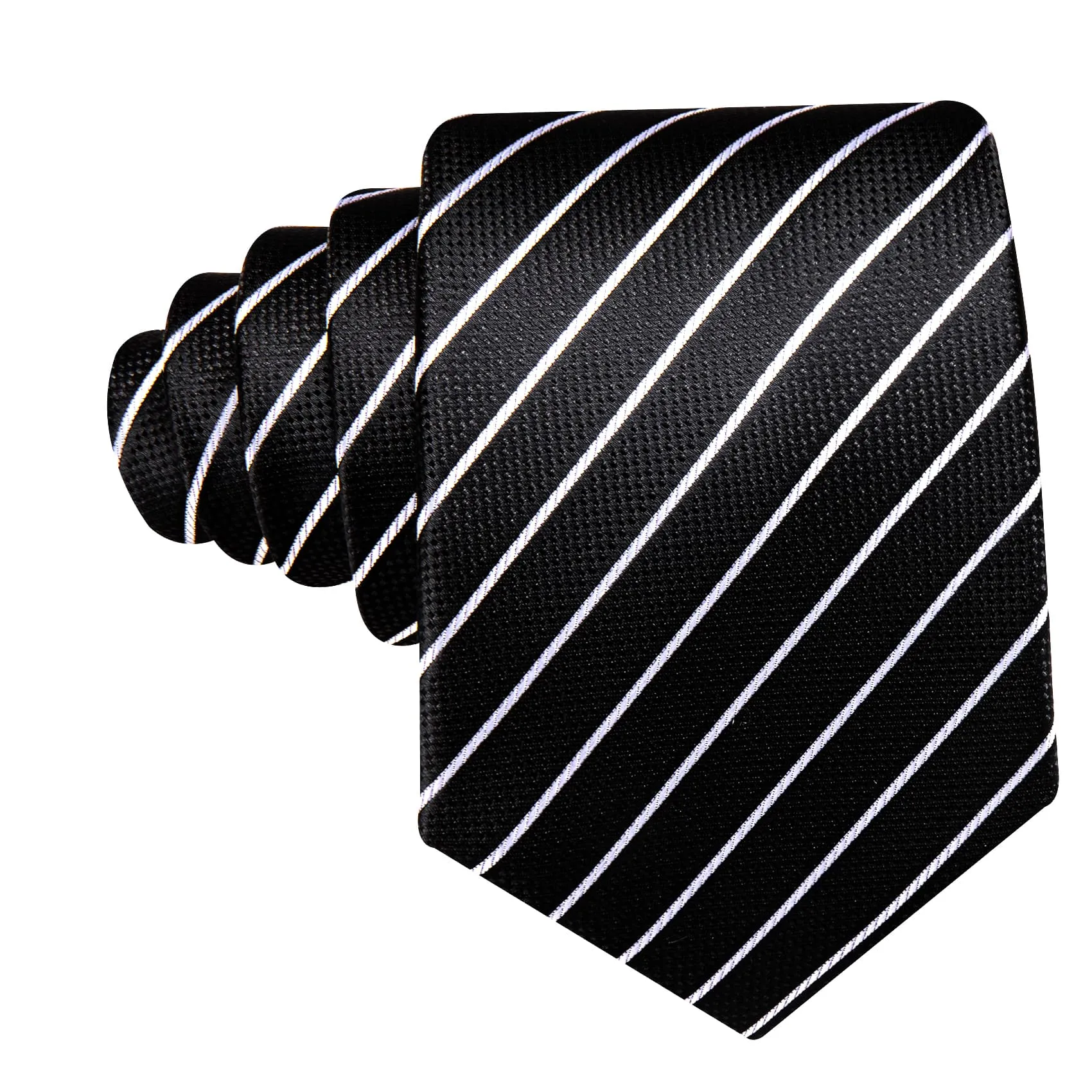Barry Wang Black Tie White Lines Striped Necktie Men's Tie Set