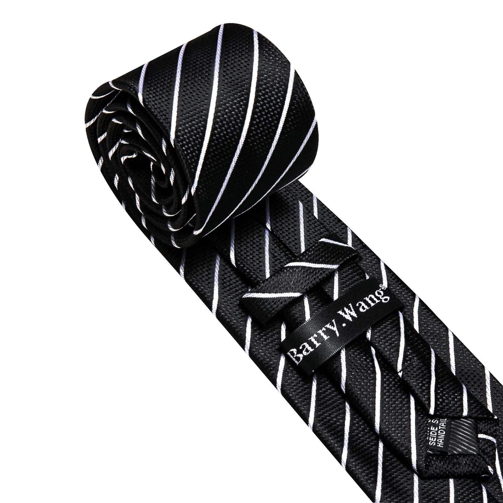 Barry Wang Black Tie White Lines Striped Necktie Men's Tie Set
