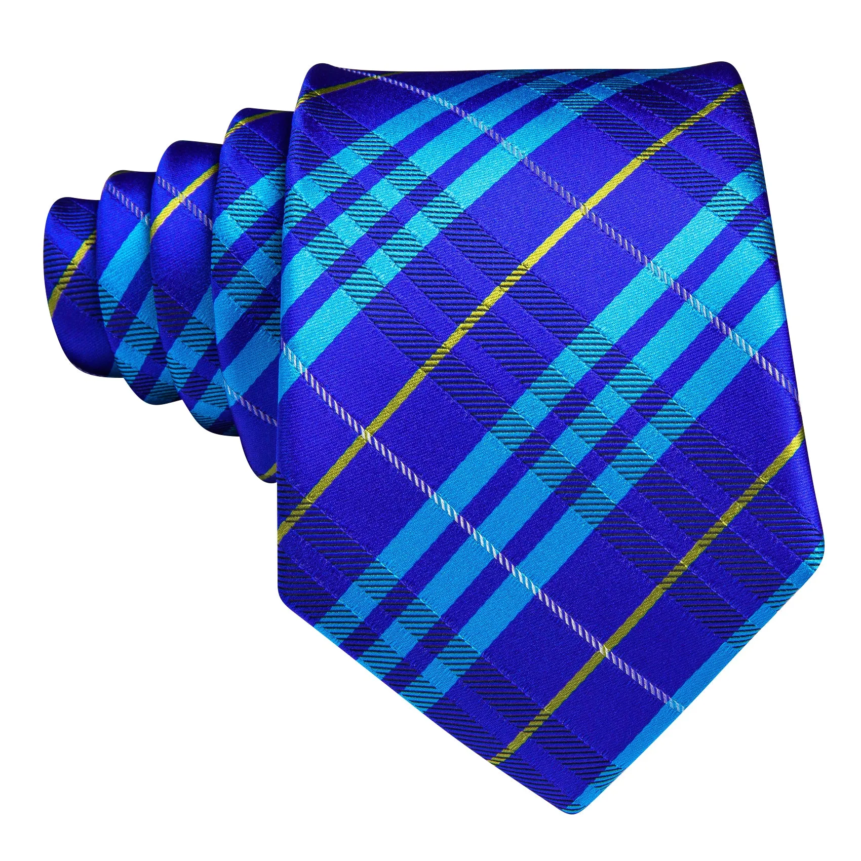 Barry Wang Bright Blue Striped Silk Tie Pocket Square Cufflinks Set