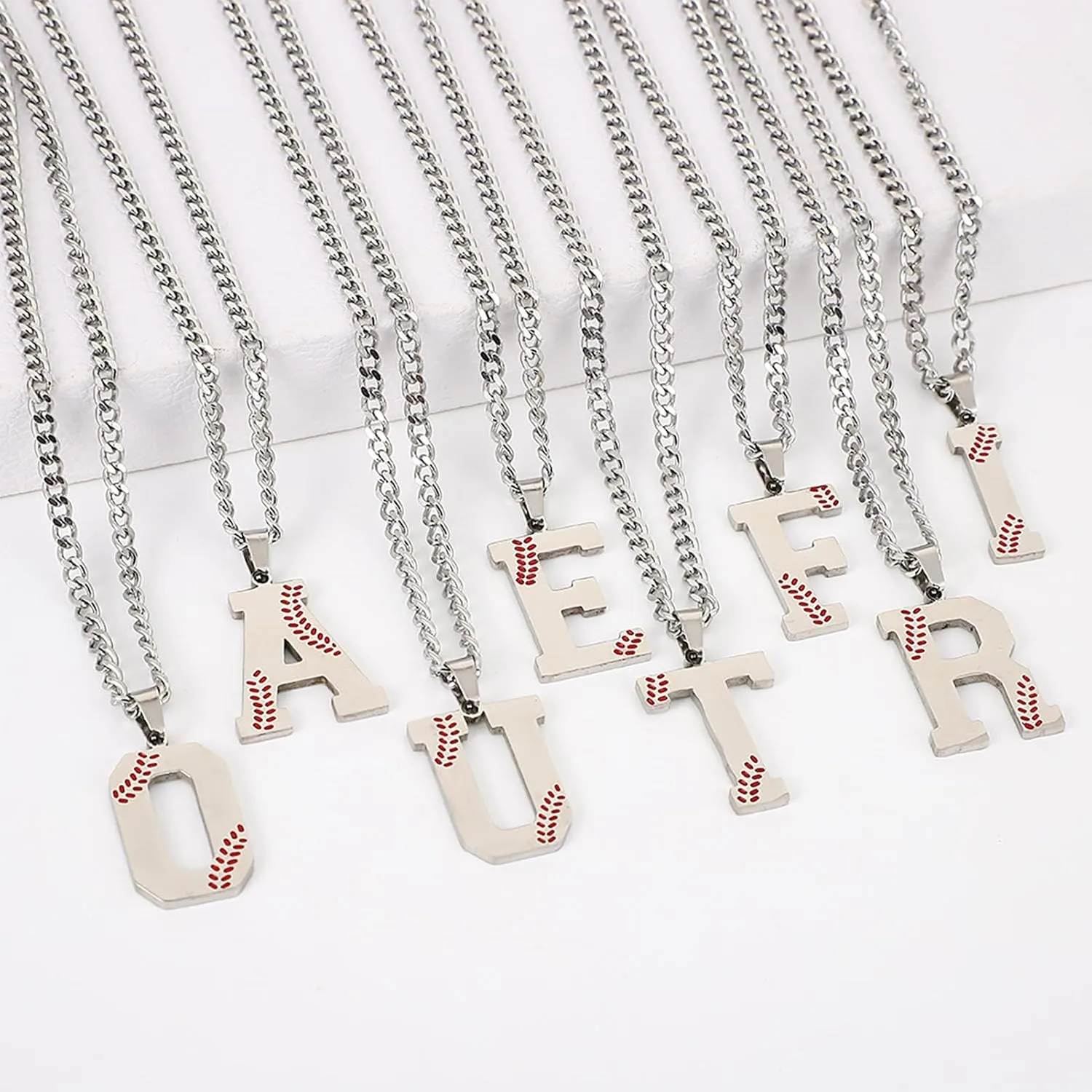Baseball Initial A-Z Letter Necklace for Men, Alphabet Jewelry Pendant, Stainless Steel letter necklace for Men Holiday Gifts Dad Husband for Him Mens Jewelry