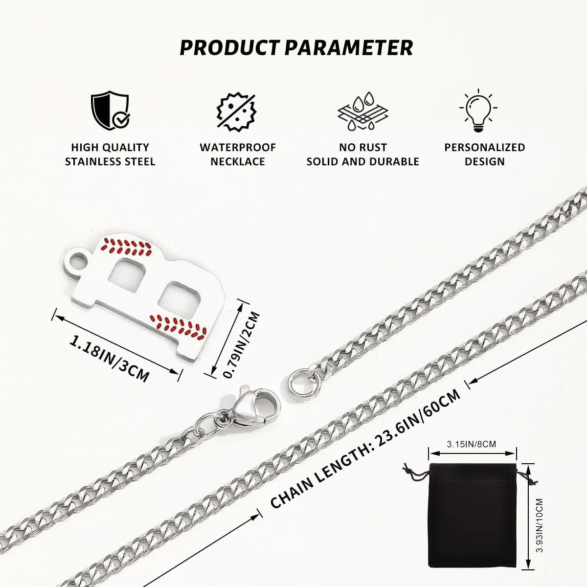Baseball Initial A-Z Letter Necklace for Men, Alphabet Jewelry Pendant, Stainless Steel letter necklace for Men Holiday Gifts Dad Husband for Him Mens Jewelry