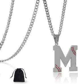 Baseball Initial A-Z Letter Necklace for Men, Alphabet Jewelry Pendant, Stainless Steel letter necklace for Men Holiday Gifts Dad Husband for Him Mens Jewelry