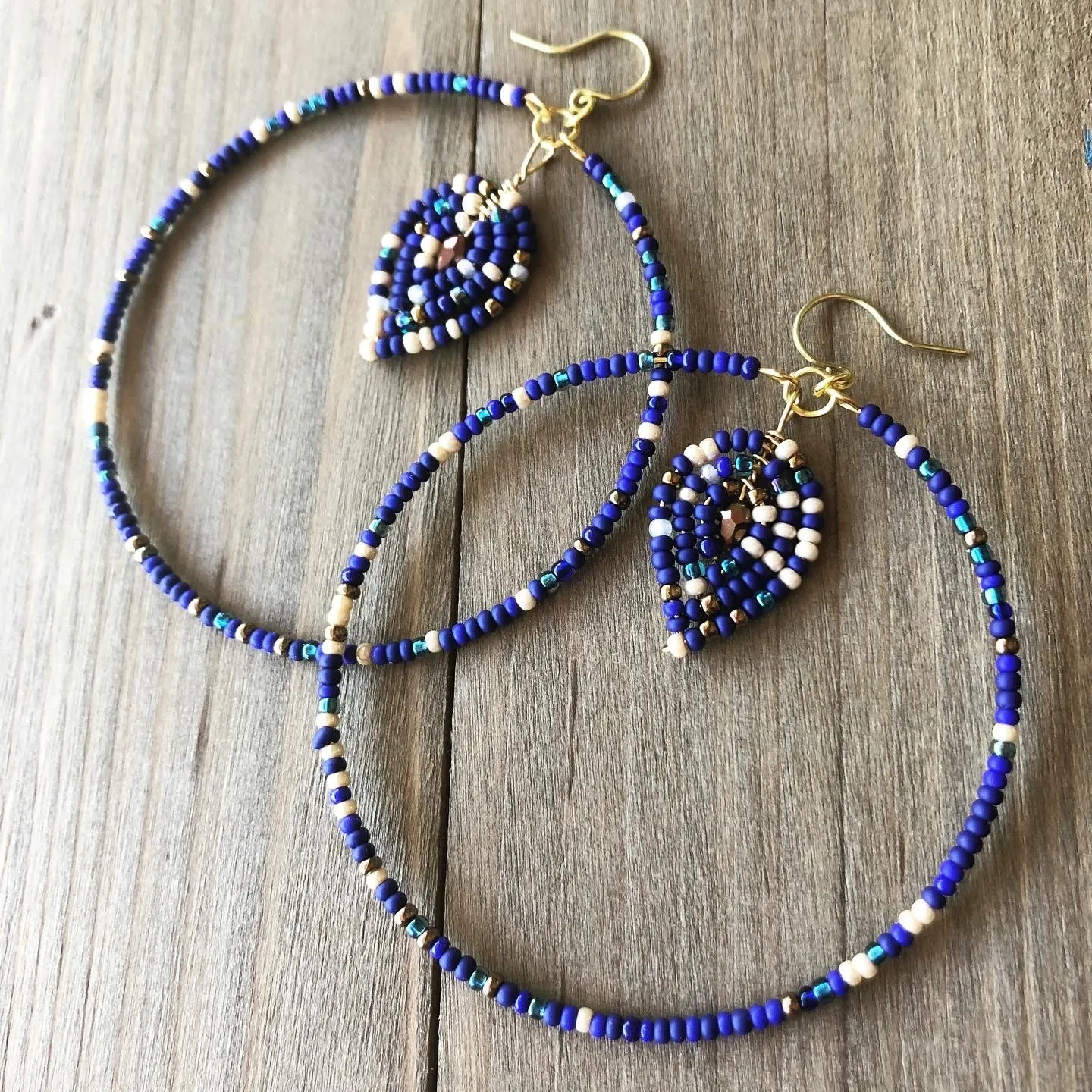 Beaded Hoop and Petal Earrings