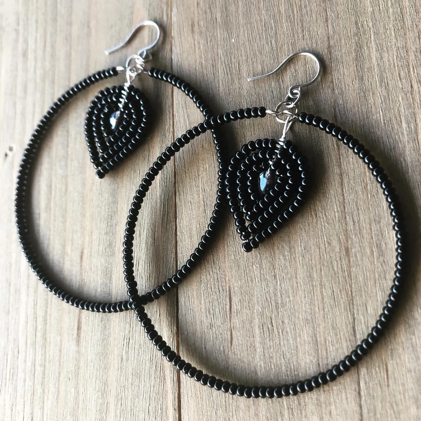 Beaded Hoop and Petal Earrings