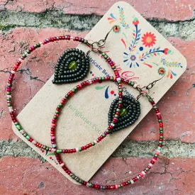 Beaded Hoop and Petal Earrings