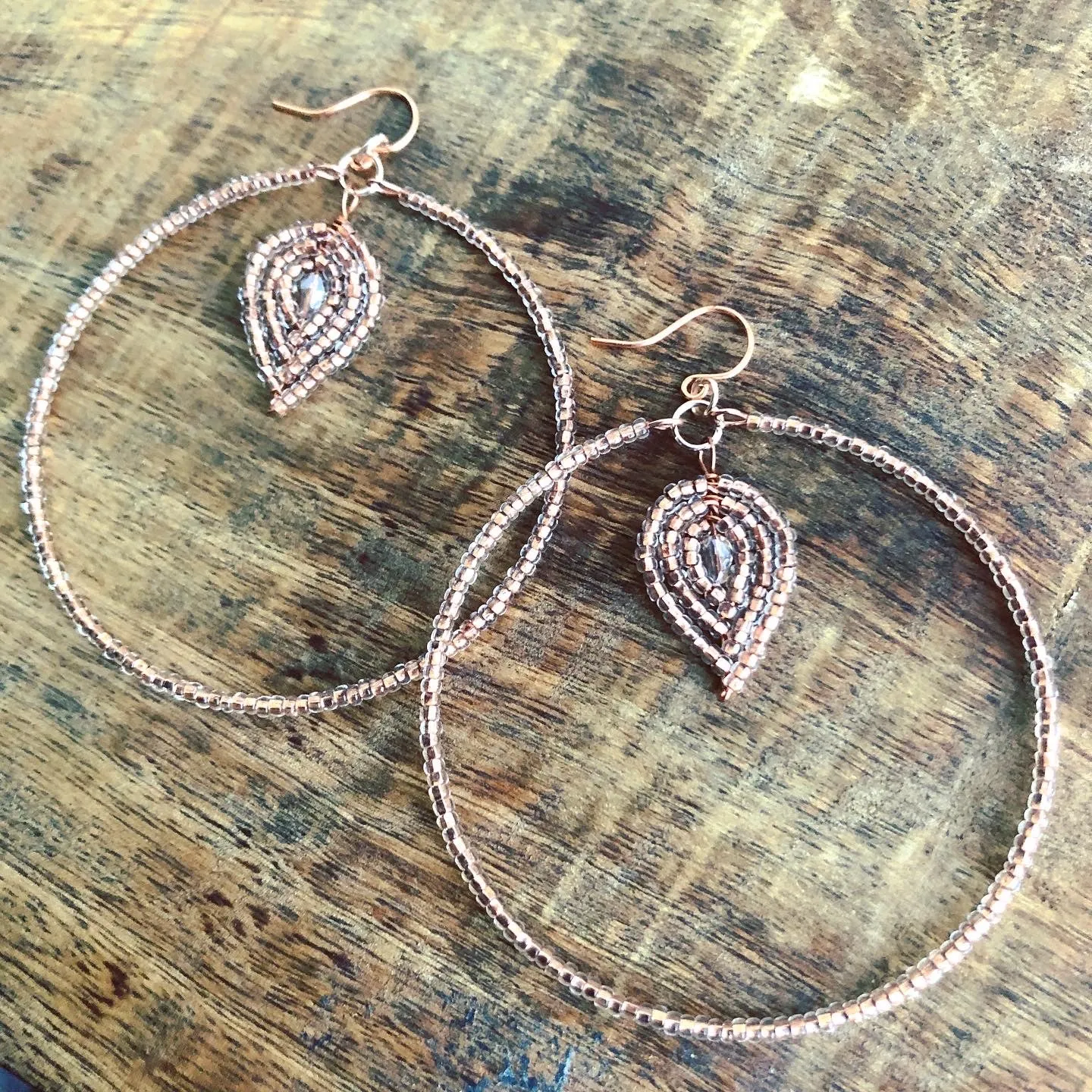 Beaded Hoop and Petal Earrings