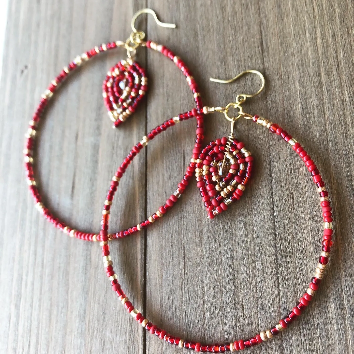 Beaded Hoop and Petal Earrings