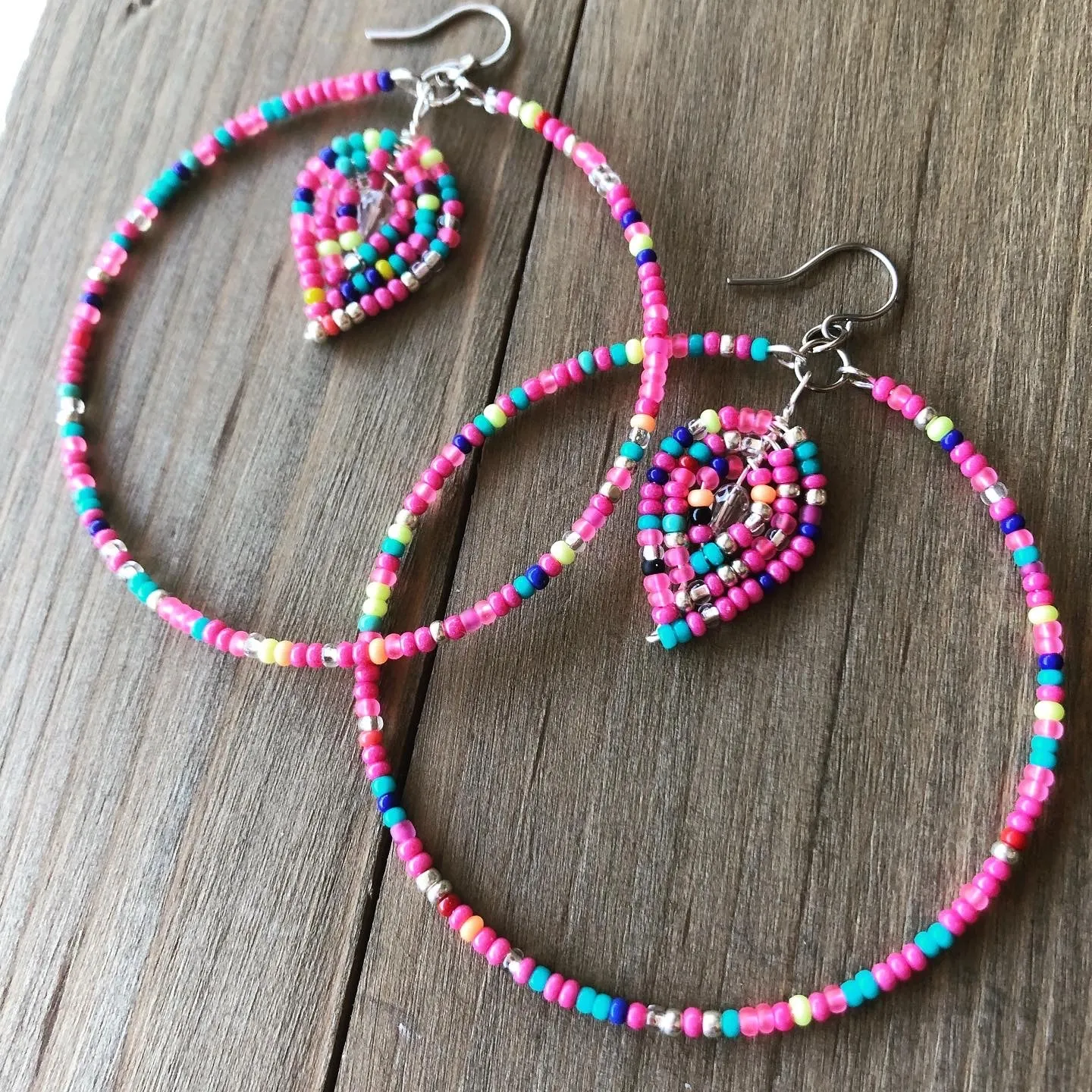 Beaded Hoop and Petal Earrings