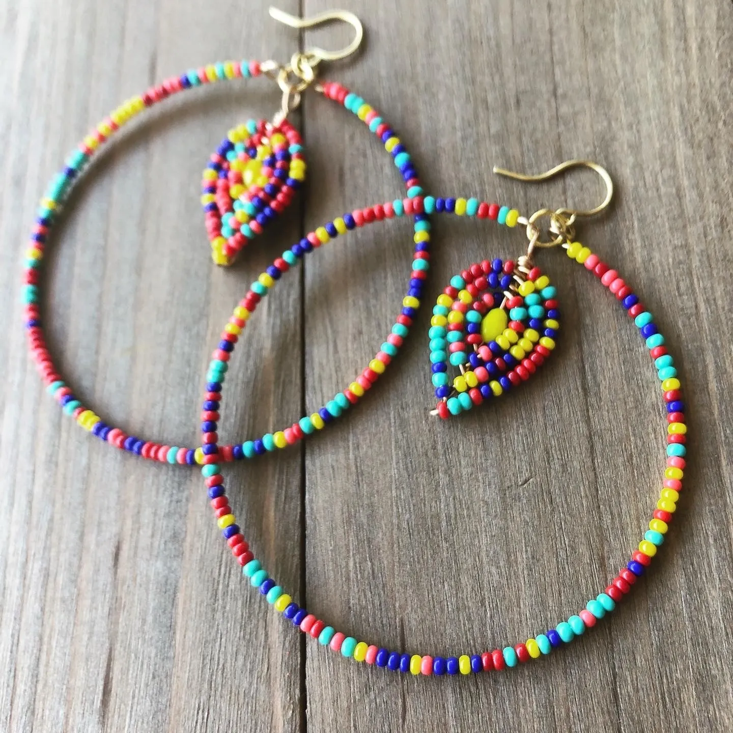 Beaded Hoop and Petal Earrings