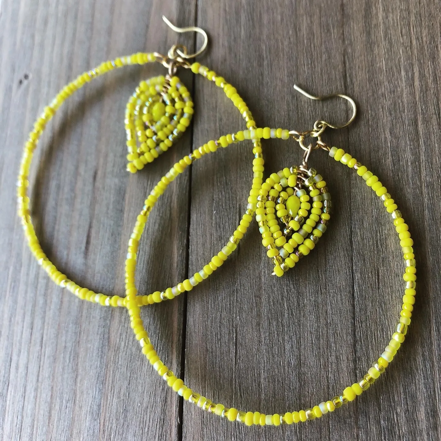 Beaded Hoop and Petal Earrings