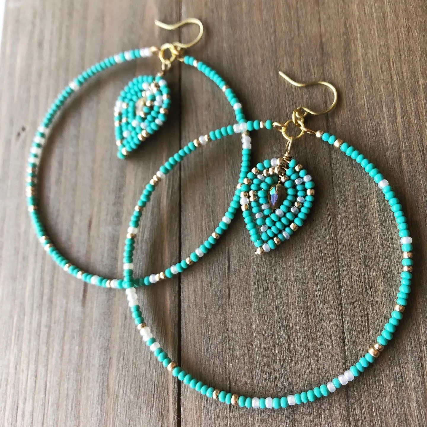 Beaded Hoop and Petal Earrings