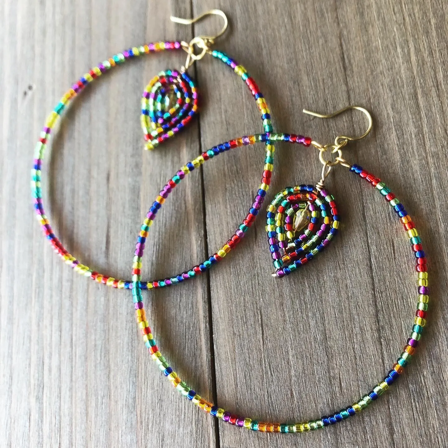 Beaded Hoop and Petal Earrings