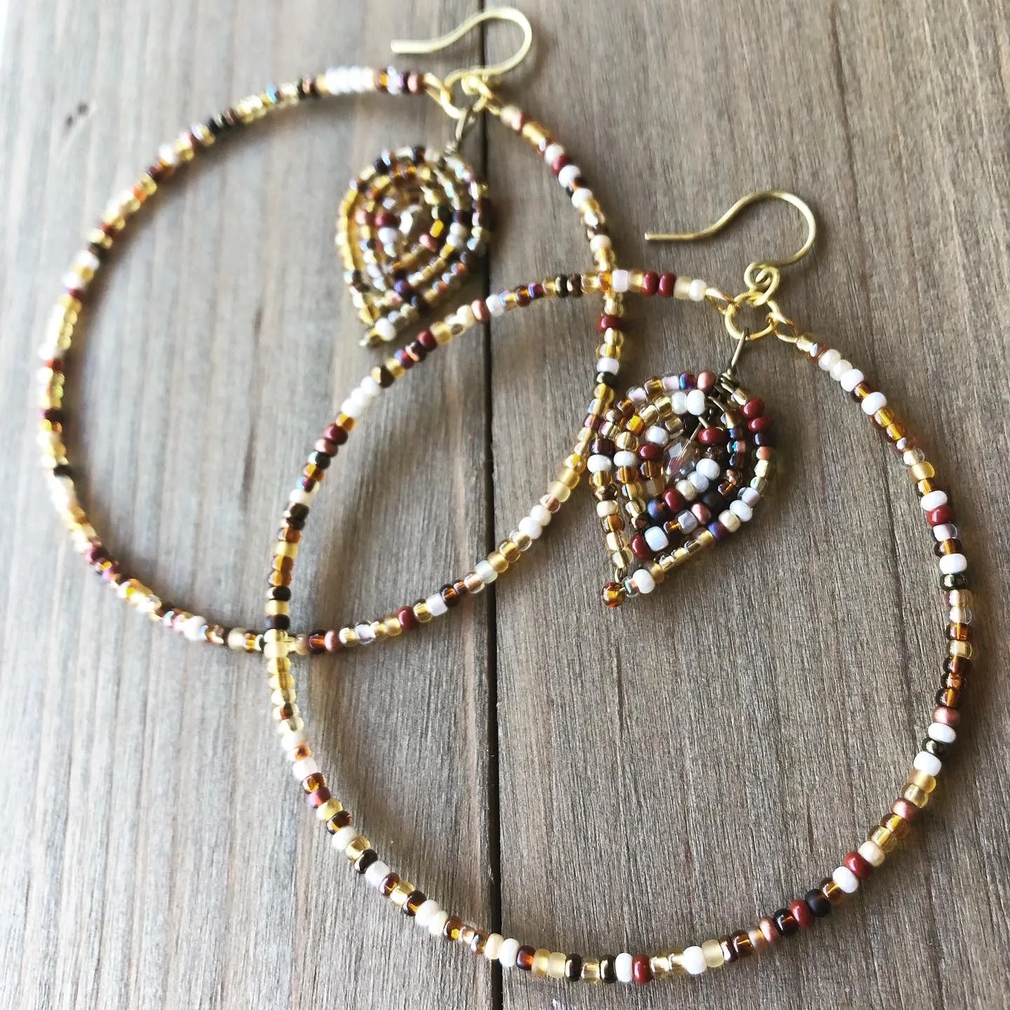 Beaded Hoop and Petal Earrings