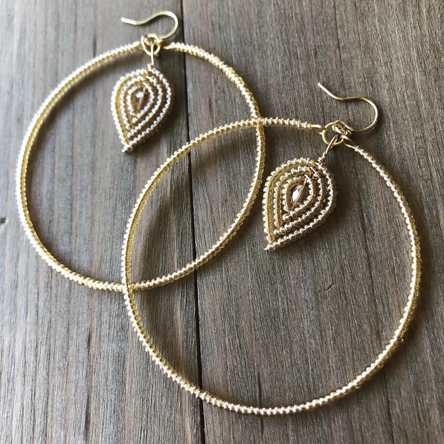 Beaded Hoop and Petal Earrings