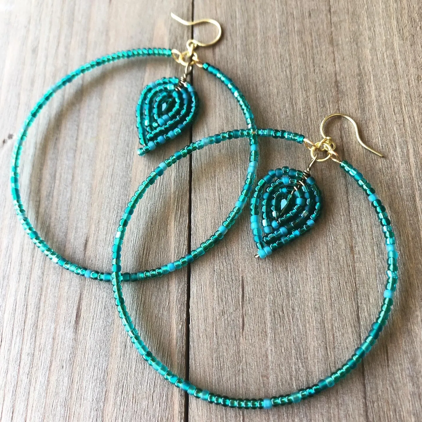Beaded Hoop and Petal Earrings