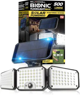 Bell Howell Bionic Flood Light AS SEEN ON TV, 500 Lumen Deluxe Version Bionic Floodlight, LED Solar Flood Lights Outdoor Motion Sensor Waterproof Solar Security Lights with 360 3 Panel Design