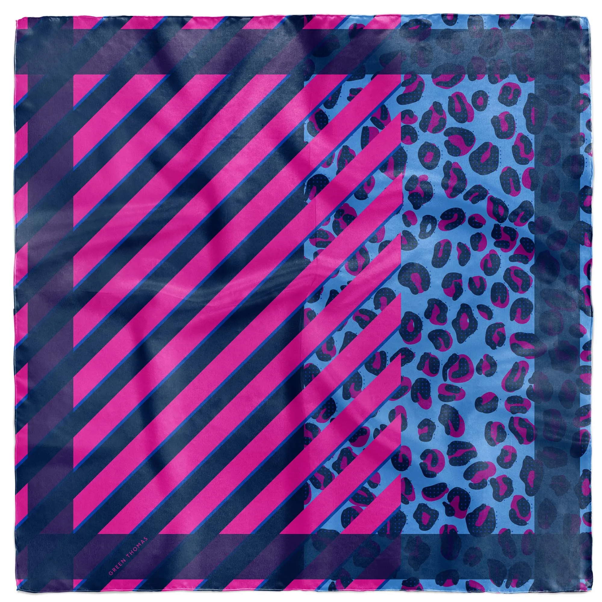 BIG CAT SILK SCARF NAVY PINK