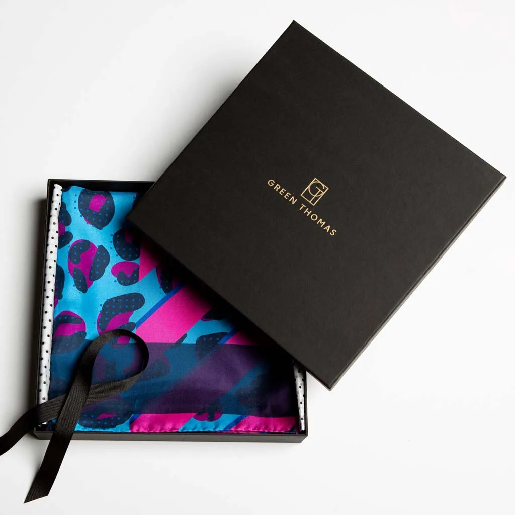 BIG CAT SILK SCARF NAVY PINK