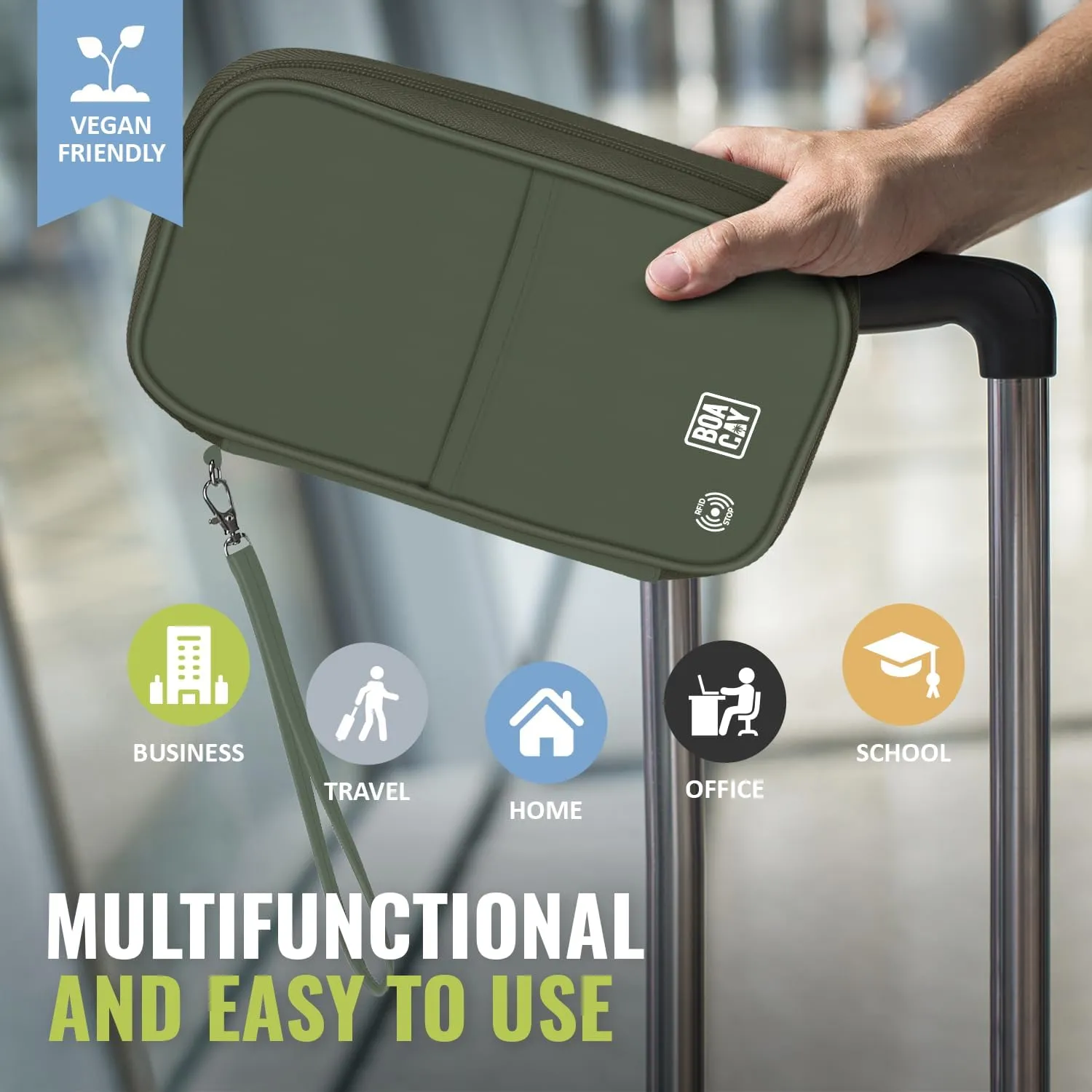 BOACAY Travel Document Organizer with RFID, Family Passport Holder, Wallet for Women & Men, Portable & Waterproof Case for Cards, Boarding Pass, Money
