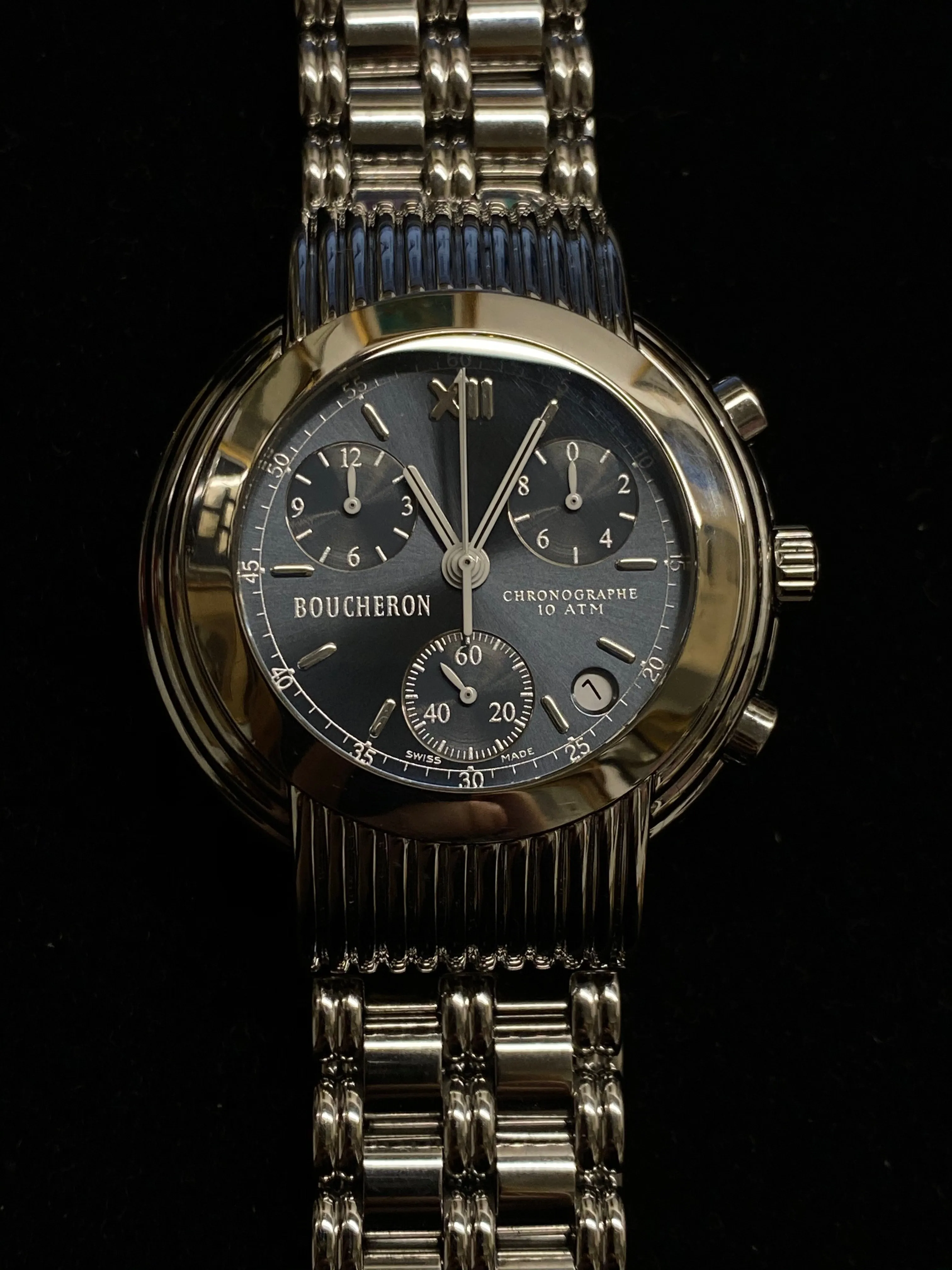 BOUCHERON Rare Chronographe Stainless Steel Automatic Watch w/ Platinum Dial - $13K Appraisal Value! ✓