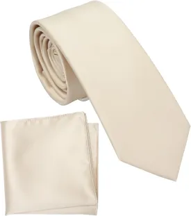 Boy's Solid Tie with Pocket Square Set, Regular Necktie for Children and Kids, Self-Tied
